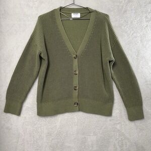 Old Navy V-Neck Chunky Ribbed Cardigan Women Large Olive Varsity Grandpa Tennis